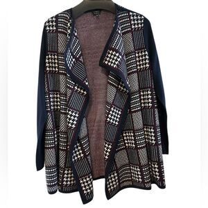 Talbots 100% Merino Wool Plaid Houndstooth Open Cardigan Large